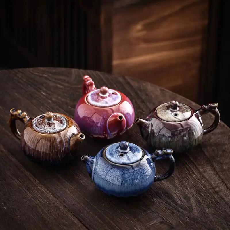 Creative Tianmu Glaze Faucet Handle Teapot Pot for Tea Teapots Teaware Puer Tea Pot and Cup Set Heated Kettle Chinese Mug Clay