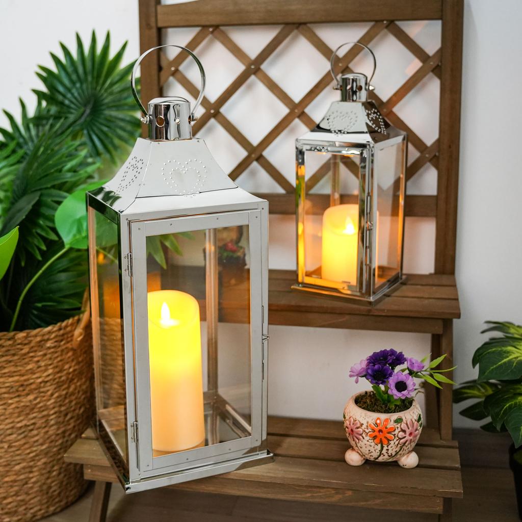 Wedding Silver Lantern Set Square Stainless Steel Lantern Best Indoor Outdoor Decoration Without Candles