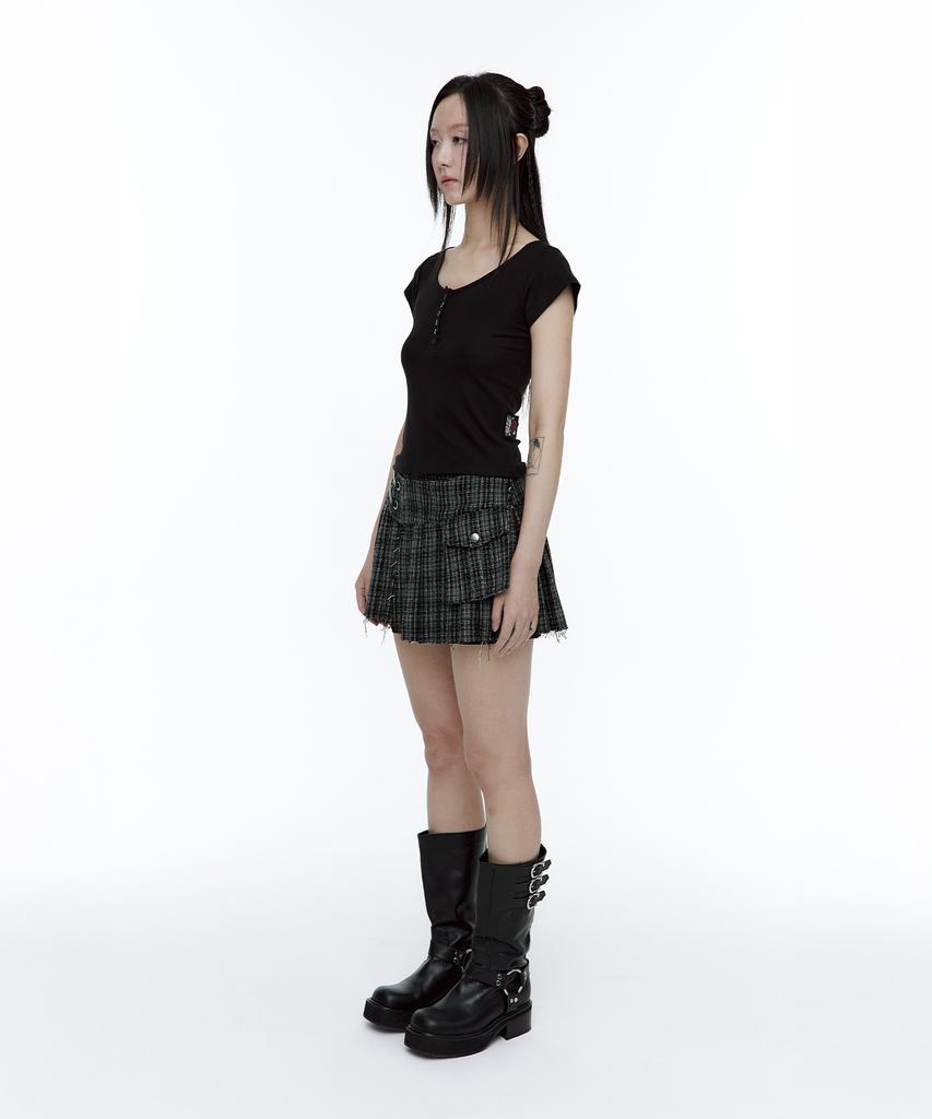 Rough Neck Tartan Check Tweed Skirt Black