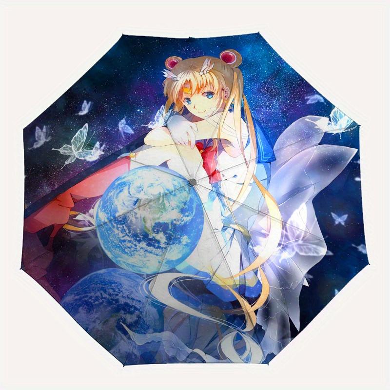 Magical Moonlit Adventure: Fantasy Anime Artwork StickerUmbrella, Portable 3-Fold Compact Umbrella for Men & Women Gift