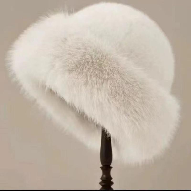 Autumn Winter Thick Warm Women's Fashion Fur Cap Simple Fur Hat Brimless Plush Fluffy Skiing Riding Fisherman's Imitation Mink Fur Ladies Mongolia Cap