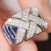 925 Sterling Silver Wide Ring Female Anniversary Party Jewelry Bright White/Blue Zirconia Finger Accessories for Women