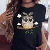 Women's Simple Short Sleeve Cute Cartoon Owl Print Fashion T-shirt Round Neck Casual Top for Summer