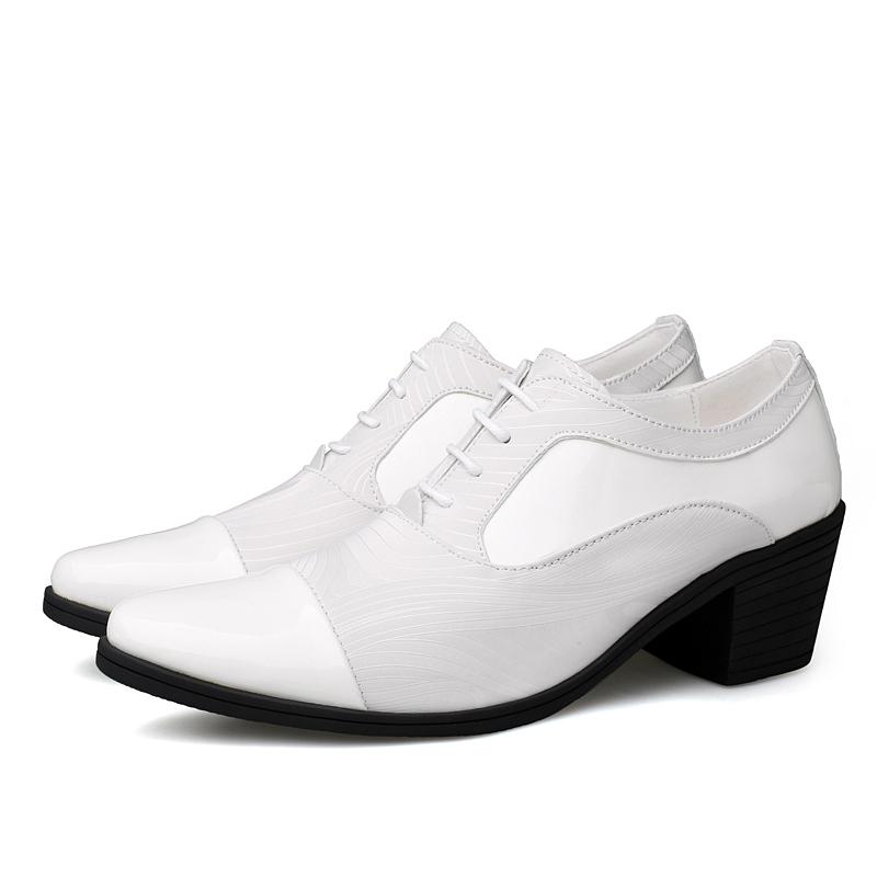 New Fashion Black White Men's Dress Shoes Pointed Leather High Heel Shoes Men Height Increasing Wedding Shoes Men Zapatos Hombre