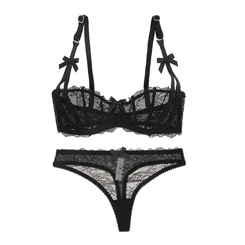 Varsbaby Women'sbLace Transparent Bras+Thongs Bra Set
