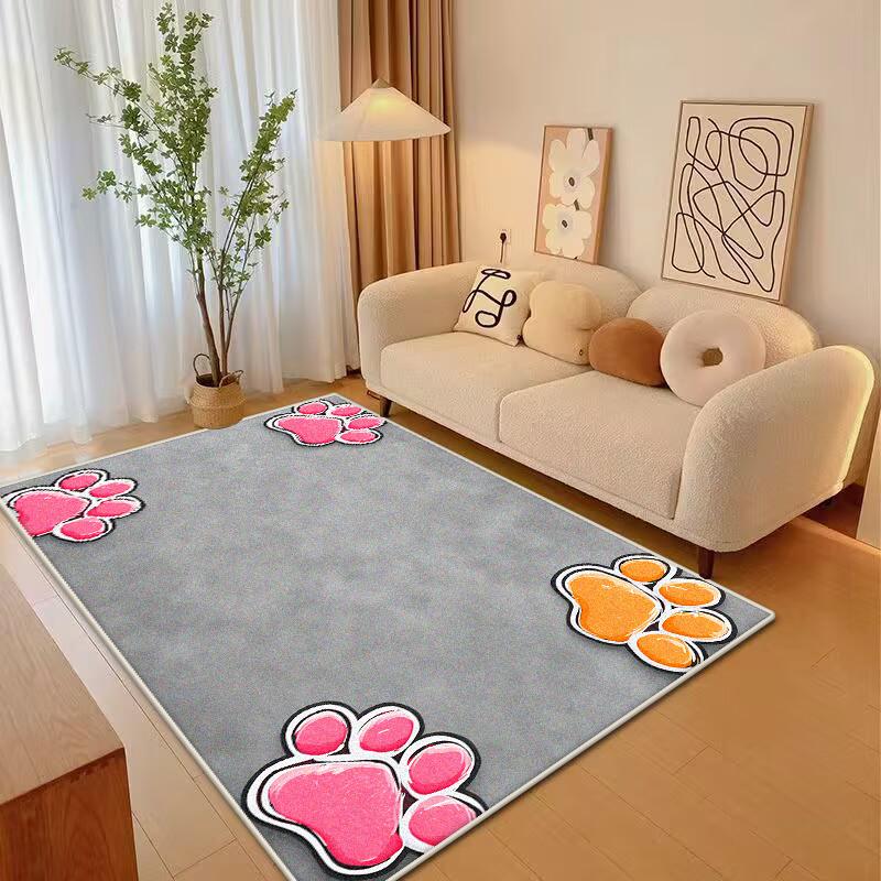 Eenvoudige Stijl Schattig Cartoon Patroon Woonkamer Tapijt Antislip Dierlijke Voetsporen Zacht Slaapkamer Tapijt Pluizig Bank Tafelmat Wasbaar