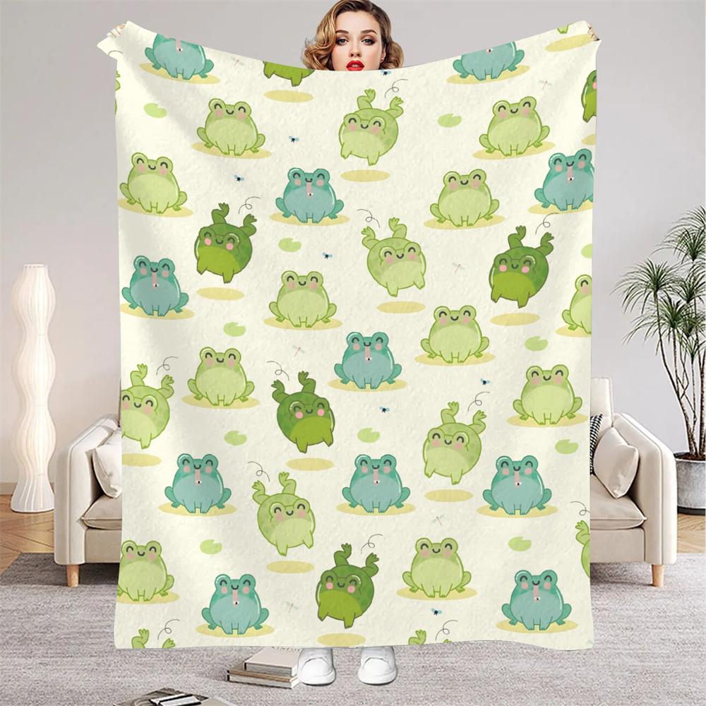 Cartoon Green Frog Flannel Blankets Warm Winter Travel Bedroom Sofa Bithday Gifts For Kids Soft Throw Blanket