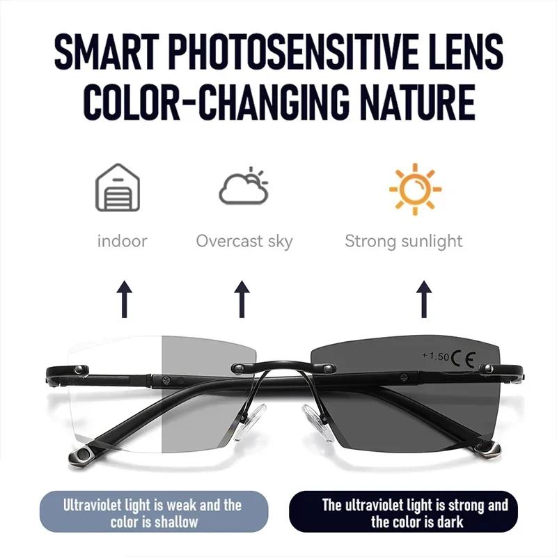 Progressive Multifocal Photochromic Reading-purpose Glasses Men's Style Business High-definition Blue Light Filteringweight Glasses Diopters To +4.0