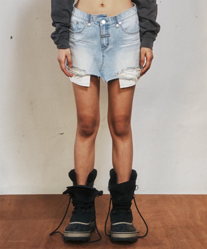 The Vinyl House Unbalance Micro Denim Skirt (W) Light Blue