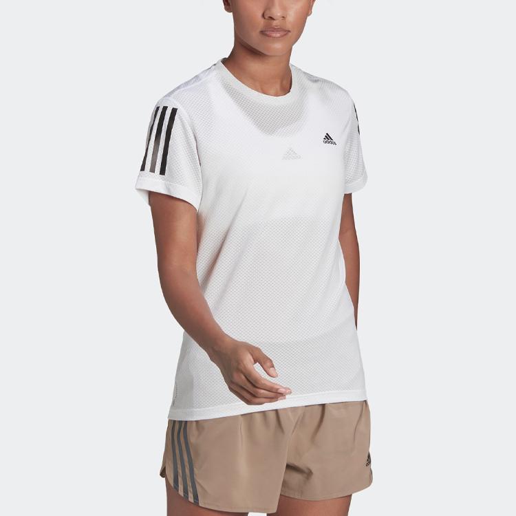 adidas Own The Run Cooler Tee With Three-Stripe Logo Print Women Tops White HB9375