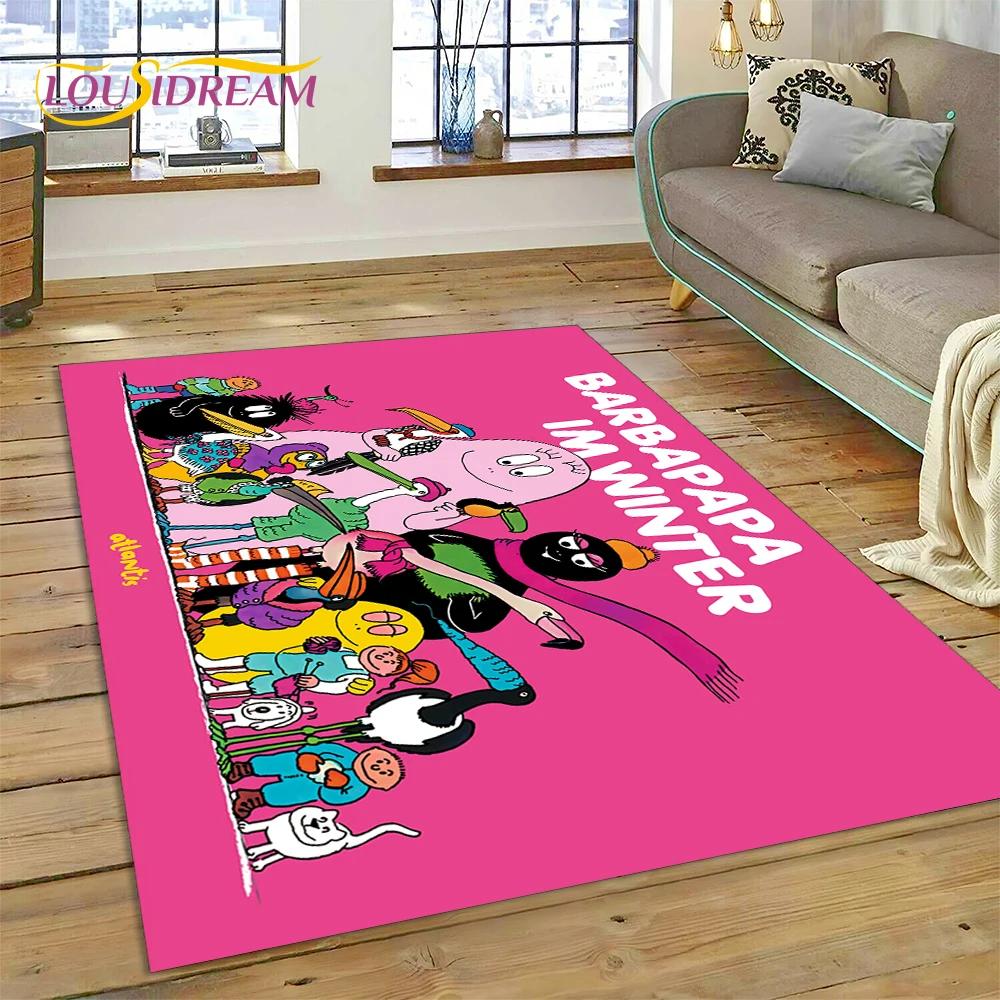 3D kreslený koberček Les Barbapapa Family HD Koberec pre obývaciu izbu Spálňa Domáce dekorácie, Podložka protišmyková dekorácia na pohovku Darček pre deti