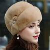 Mid-aged Women Winter Hat Thick Plush Faux Fur Heat Retention Windproof Solid Color Rhinestone Decor Outdoor Cycling Skiing Beanie