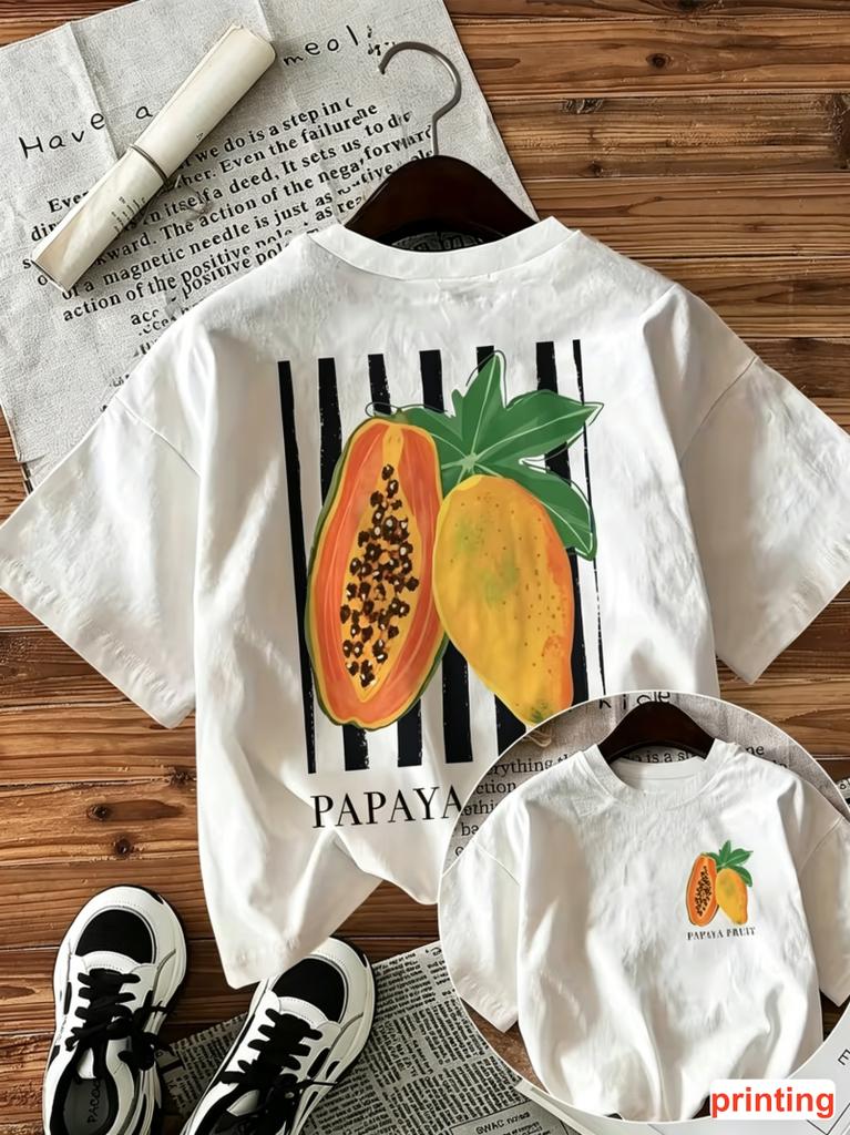 Buntes gestreiftes Papaya-Frucht-Grafik-T-Shirt Entspanntes Freizeit-T-Shirt Für Unisex Unisex Reise Täglich Urlaub Stilvolle Streetwear Looks