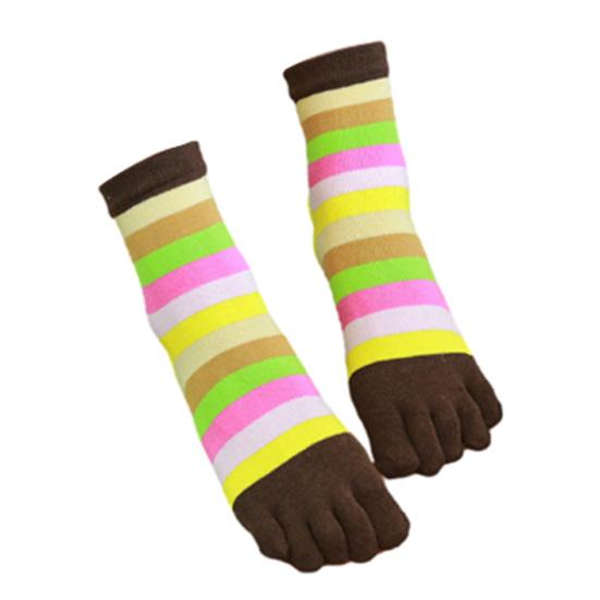 1 Paar Damen-Zehensocken mit bunten Streifen, atmungsaktiv, mit Fußgewölbeunterstützung, mittelhoch, rutschfest, feuchtigkeitsableitend und kompressionsfähig