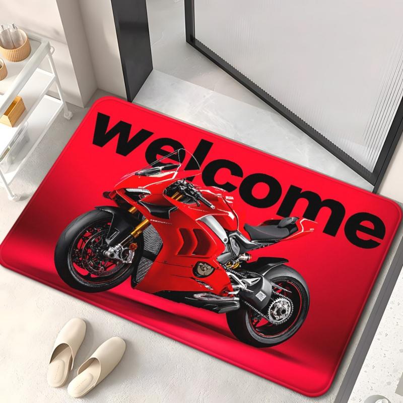 VIKAMA Welcome Red Sport Bike Doormat Super Racing Motorcycle Letter Print Non Slip Absorbent Floor Mat Biker Man Cave Garage