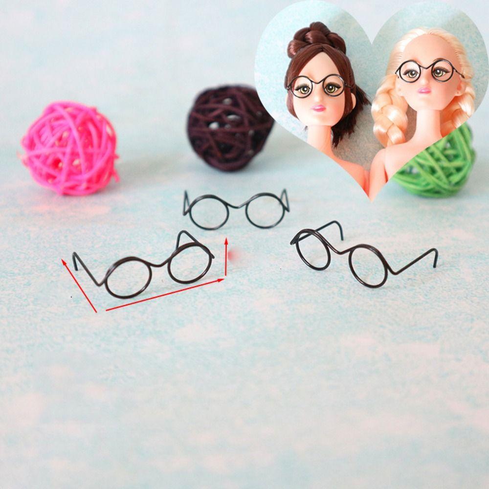 5PCS Black Frame Metal Round Doll Glasses Metal Frame Lensless Miniature Eyewear Doll Ornament