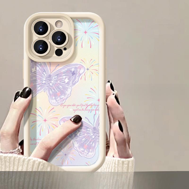 Pink butterfly Phone case iPhone 15 Pro Max 11 12 13 16 14 Plus Silicone Shockproof Case Lens protector shell