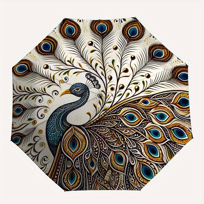 1pc Peacock Pattern Automatic Open, Sturdy Iron Frame, Compact Folding Design, All-Season Portable Umbrella for Women & Men Yy250801078