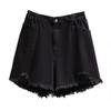Plus Size Damshorts i Riven Denim med Hög Midja - Sommar Lös Wide Leg