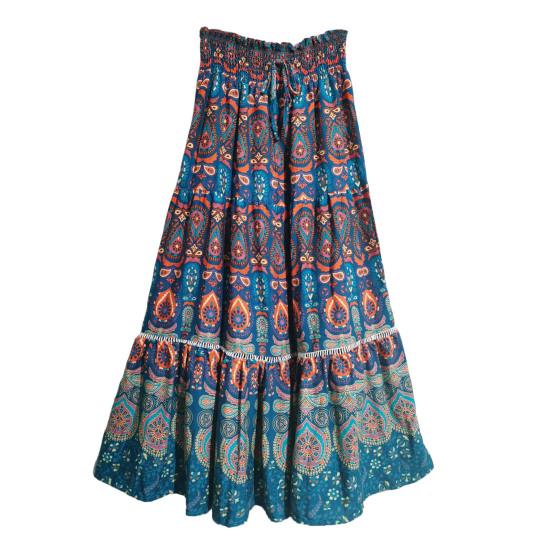 Boho Floral Prints Maxi Skirt for Women Elastic High Waist A Line Large Hem Skirt for Beach Party Holiday