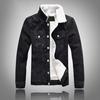 Veste en jean pour hommes, col montant, poches de Protection du cou, coupe cintrée, peluche épaisse, simple boutonnage, manches longues, manteau unisexe, automne et hiver
