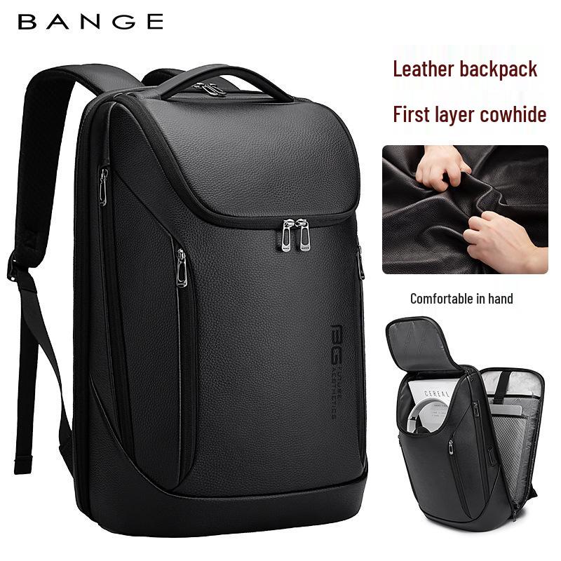 BANGE Casual Leren Zakelijke Rugzak voor Mannen - Bovenlaag Koeienhuid Mode Computer Tas