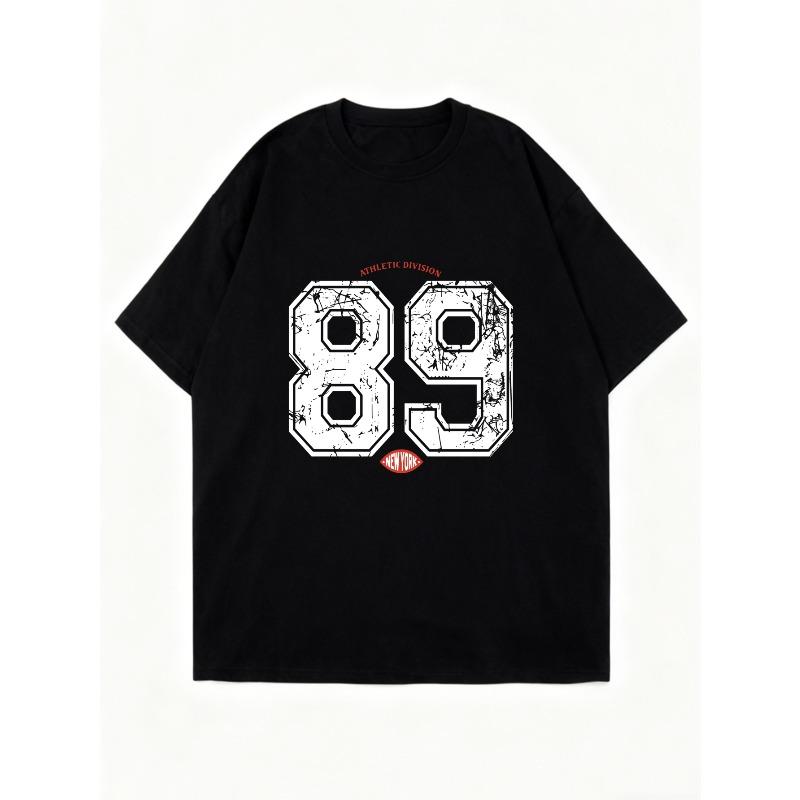Übergroßes T-Shirt Schwarz Nummer 89 Athletische Abteilung Print Lässiges Streetwear Mode Oberteil Für Damen