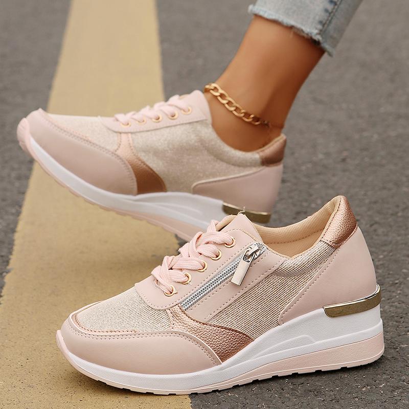 2025 New Fashion Pink Wedge Sneakers Women Lightweight Breathable Casual Sports Shoes Woman Plus Size Platform Vulcanized Shoes