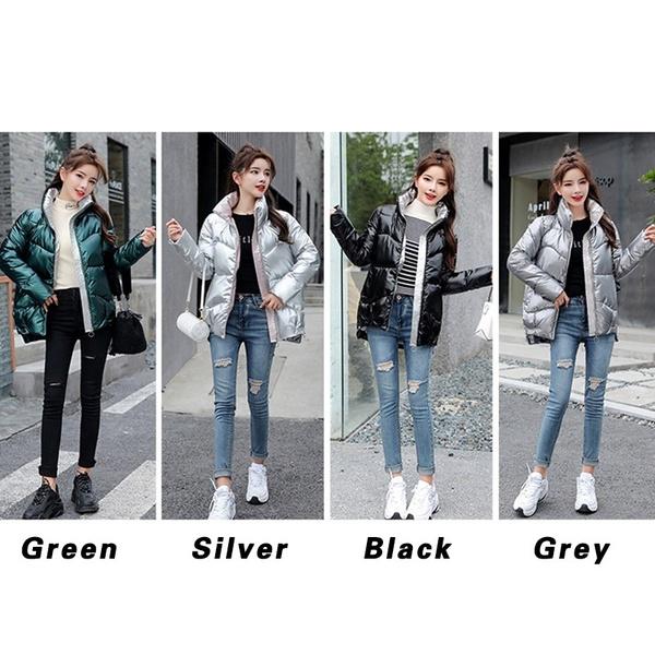 Veste d'hiver en duvet de coton brillant pour femme, courte, ample, épaisse, petite veste en coton