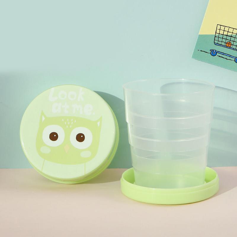 1Pc 100Ml Folding Cup With Lid Portable Reusable Plastic Water Cup Cartoon Collapsible Mouthwash Cup Travel Outdoor Drinking Cup