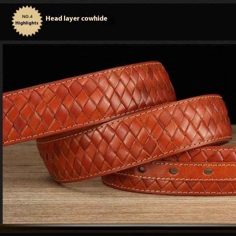 Handmade Belt First Layer Pure Cowhide Belt Leather Pin Buckle Handmade Woven Men's Leather Belt Cowhide Belt