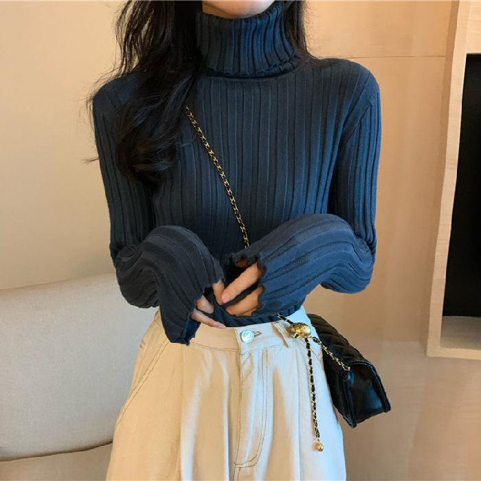 Gestrickte Pullover Pullover Rollkragen Lange Ärmel Einfarbig Dünne Elastische Kurze Pullover Frauen Neue Herbst Winter Frauen