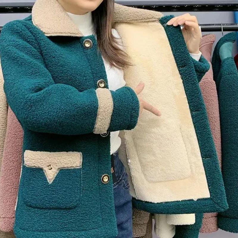 Lamb Fleece Jacket Autumn and Winter Models Plus Velvet Thickening Mother's Fur Jacket Women's Mid-length