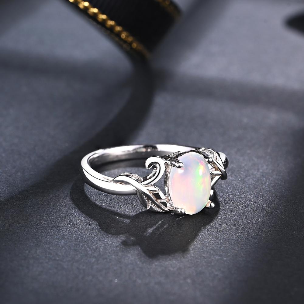 Tree Leaves Design 925 Sterling Silver Ring Natural Oval 6*8mm Ethiopia Opal Real Gemstone Fine Jewelry for Women Proposal Gifts