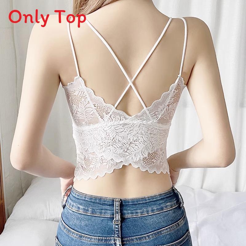 Women Lace Backless Crossover Camisole With Padded Support For Spring Fashion