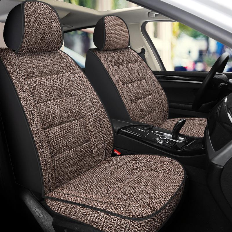 Universal Four Seasons Linen Fabric Car Seat Cover Breathable Front Single Seat Cushion Fully Surrounded Auto Interior Truck Van