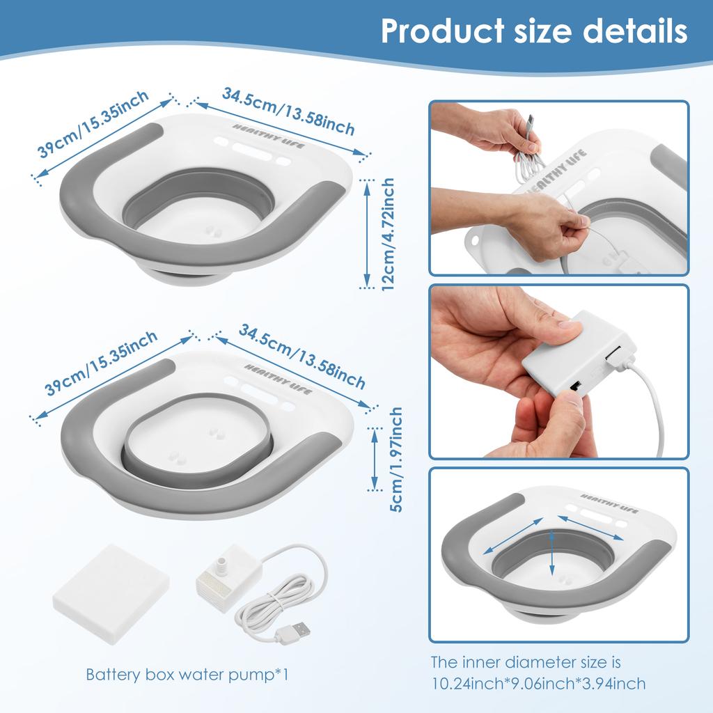 Electric Sitz Bath Tub Basin Bidet Foldable Bathroom Cleansing Steam Seat for Cleaning Soothes Hemorrhoids Postpartum Care
