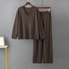 Autumn and Winter Women's Sweater Set Solid Color V-Neck Fashion Loose High Waist Casual Sweater Two Piece Set