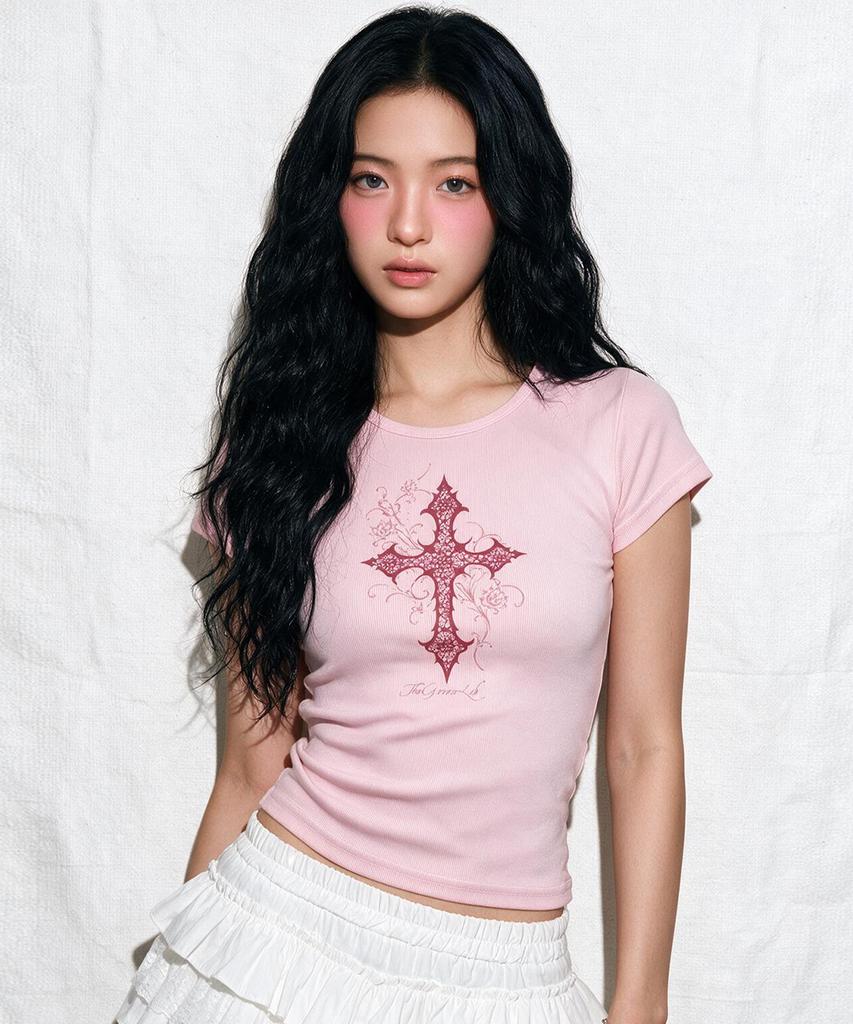 THE GREEN LAB Cross Boat Neck Slim Short Sleeve Tee [Mint]