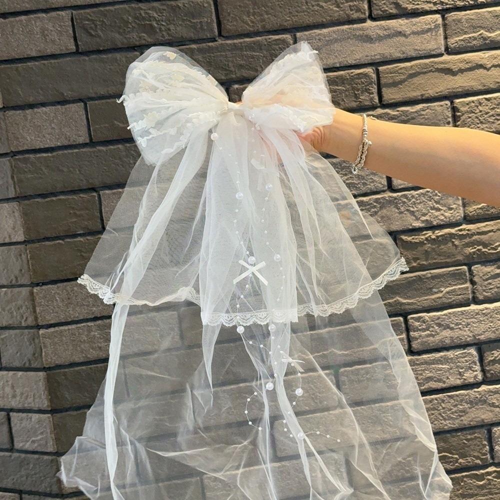 Mesh Beads Bow Veil Hair Clip Bridal Tulle Girls Headdress Fashion Head Gauze Party Cosplay