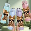 1PC Cool Chihuahua Sunglasses 750ml Color Plastic Sports Water Bottle Leakproof Flip Straw Lid Suitable for Sports Office Home Use