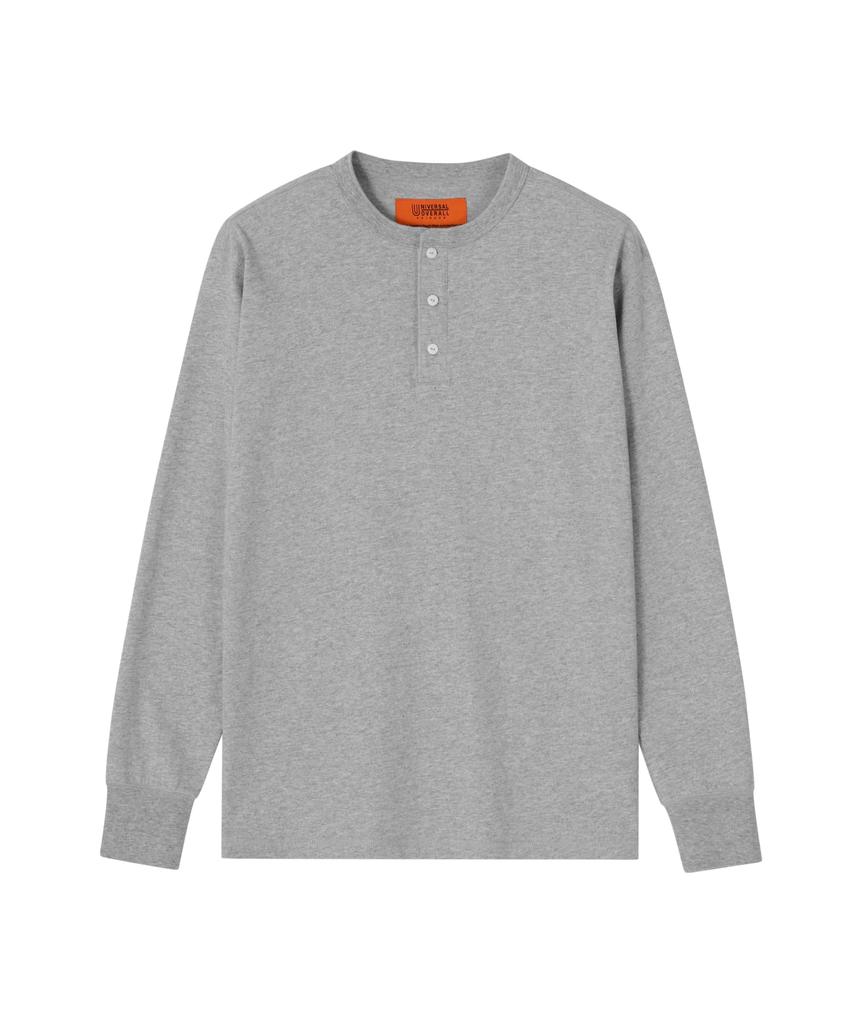 Yunibeosyeolobeolol Henley Neck Long Sleeve T-Shirt Melange Gray