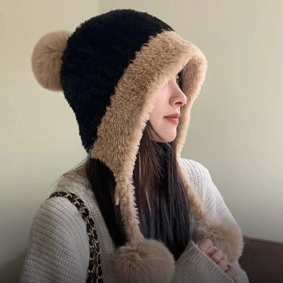 Knitted Hat Solid Color Plush Ball Elastic Construction Breathable Hat Outdoor Adventures Biking Windproof Hat
