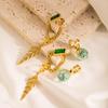 Women Circular Chain Drop Earrings Stainless Titanium Steel Crystal Turquoise Gold Color Geometric Ear Ornaments