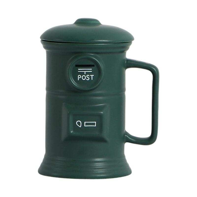 Retro Mailbox Shape Coffee Cup 500ml Ceramic Drinking Mug with Handle and Lid For Birthday Christmas Gift And Daily Use