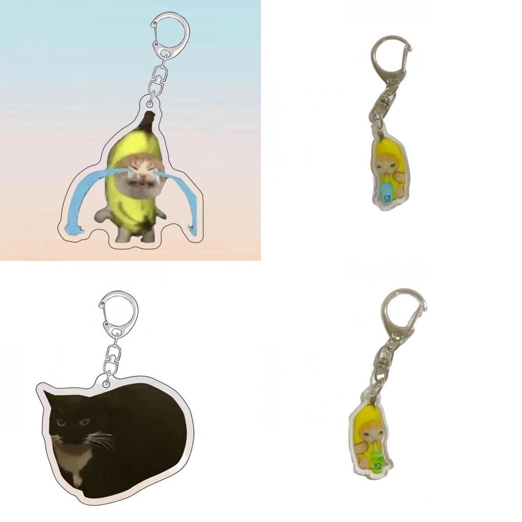 Portachiavi Gatto Banana Carino Ciondolo Divertente in Acrilico per Amanti dei Gatti Altezza 3,5 cm