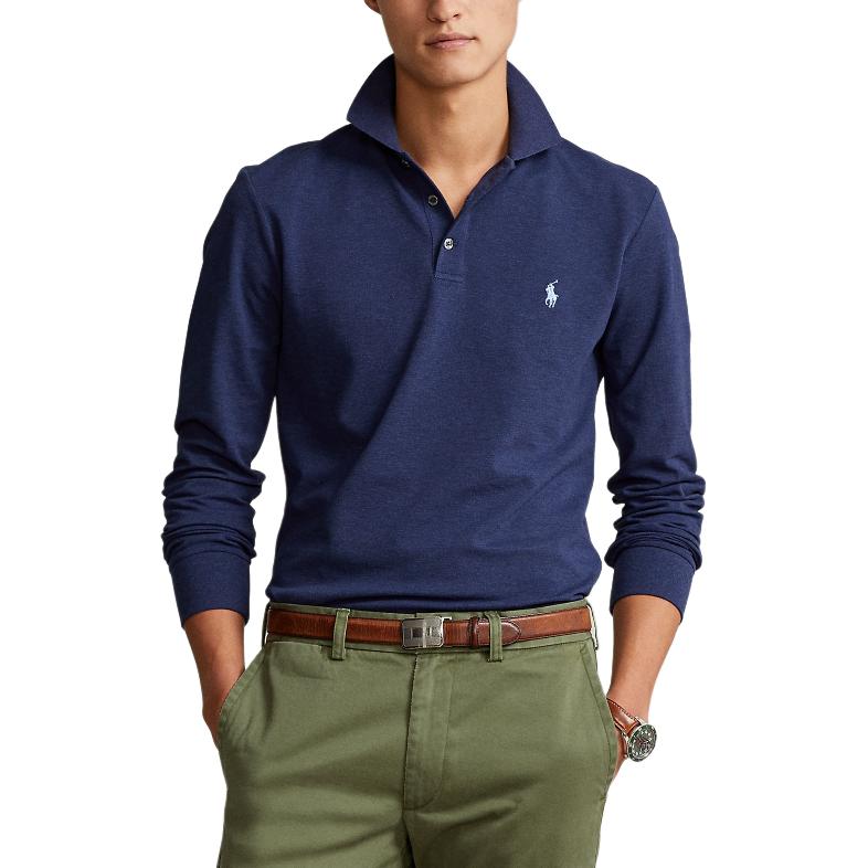 Polo Ralph Lauren Vienspalviai Marškinėliai Polo su Siuvinėtu Logotipu, Slim Fit, Ilgomis Rankovėmis, Vyriški Viršutiniai Drabužiai, Tamsiai Mėlyni MNPOKNI16821472-410