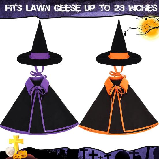 Halloween Witch Goose Outfit Witch Goose Costume Cloak with Witch Hat Outdoor Goose Attire for 23" Geese Fall Patio Yard Lawn Art Decoration