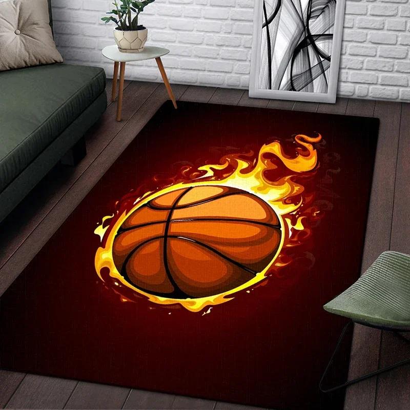 Basketball Bedruckter Teppich Wohnzimmerdeko Sofatisch Teppich Lounge Matte Küchenmatten für Boden Rutschfest Stuhlkissen Großer Teppich