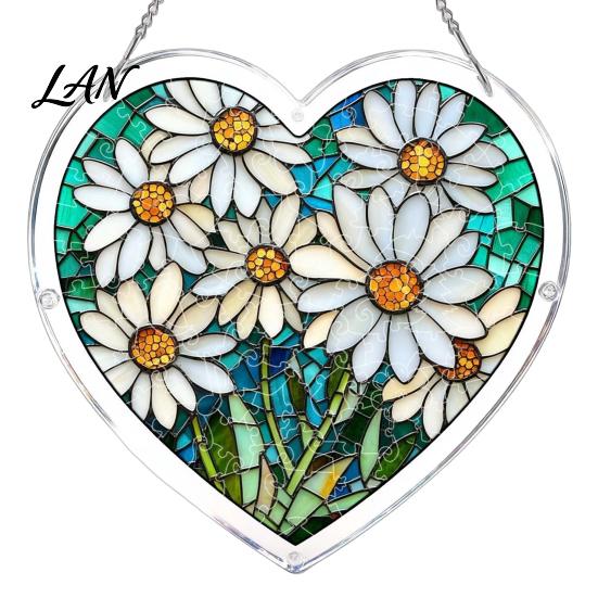 Accroche-mur Motif Coloré Puzzle Acrylique Attrape-soleil, Pendentif Fenêtre, Forme de Cœur Vitrail Effet Réaliste Style Attrape-soleil Décoration,